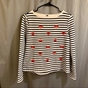 Betsey Johnson Striped Shirt with Red Lips